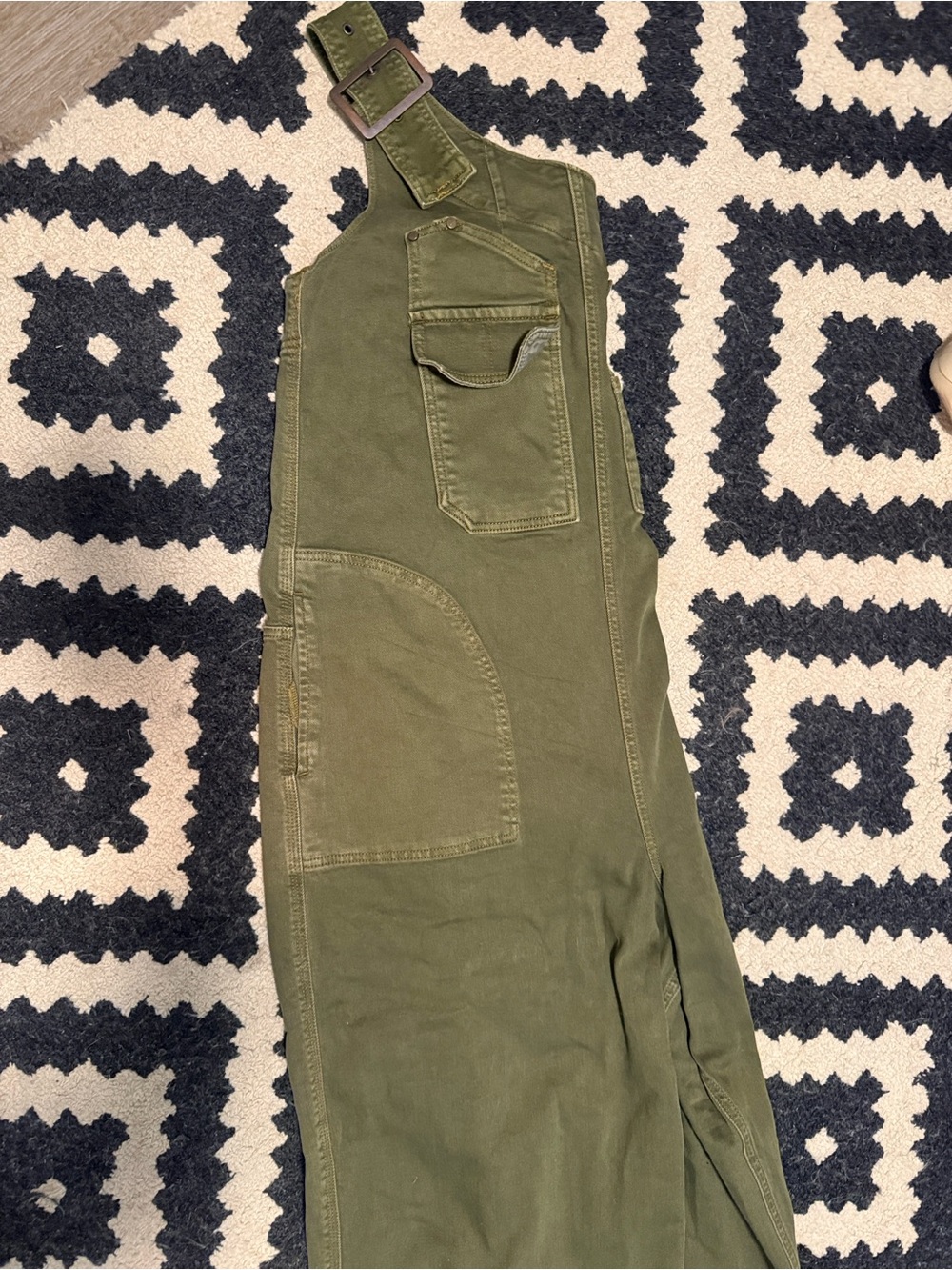 Anthropologie Pilcro Olive Green One-Shoulder Wide-Leg Denim Jumpsuit - Picture 11 of 11